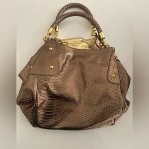 Big Buddha Coppery/Gold Snakeskin Look Bucket Bag